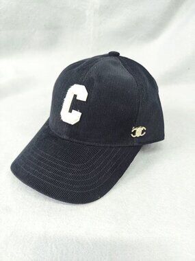 ? Celine Black Corduroy Baseball Cap White Frayed C Logo Rhinestone Celine Logo Baseball Cap - Black Hats, Accessories  main image 2